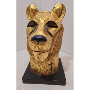 Vtg Porcelain Cheetah Head Tutankhamun Egypt Exhibit Gold Black Blue